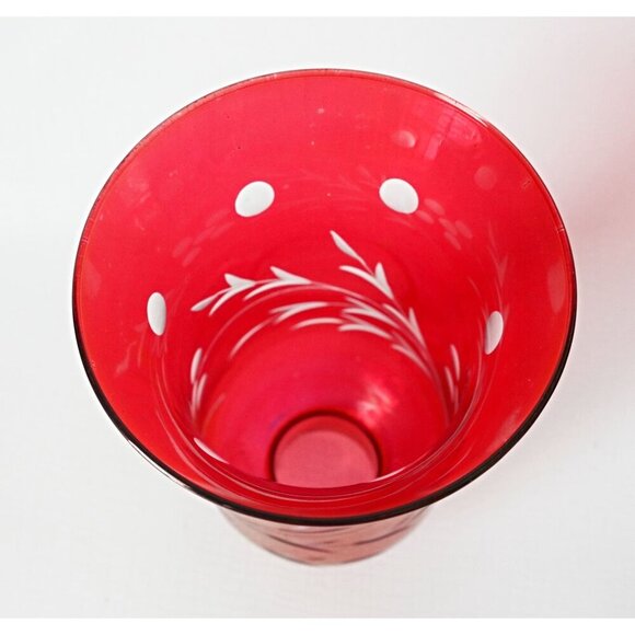 Cranberry Cut Glass Chimney Hurricane Lamp Shade Replacement - Picture 3 of 6